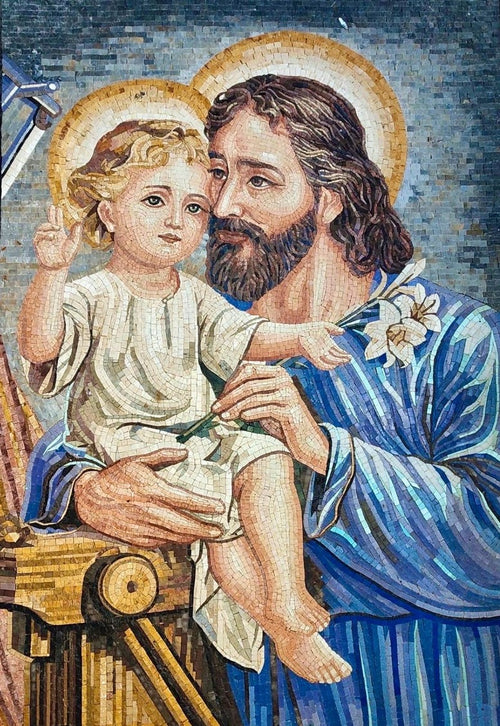 Saint Joseph and Child Jesus Icon Mosaic Art