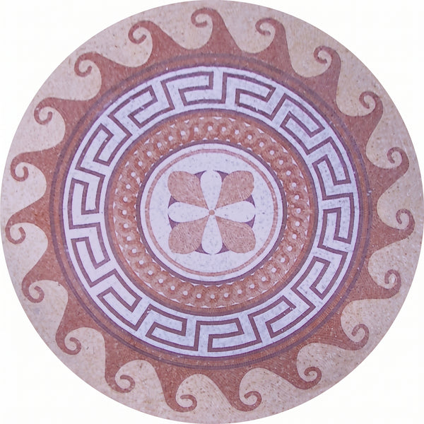 Greek Key Rosette Roman Medallion Marble Mosaic Art