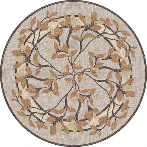 Autumn Vine Pinwheel Medallion Marble Mosaic Art