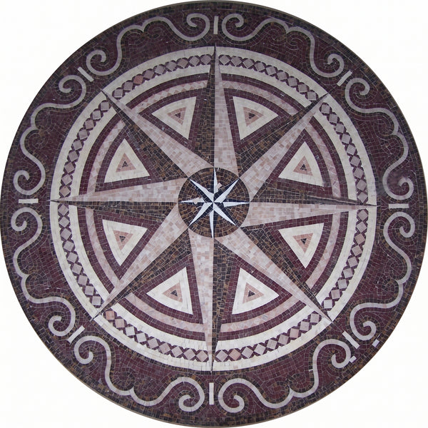 Burgundy Compass Rose Medallion Marble Mosaic Art