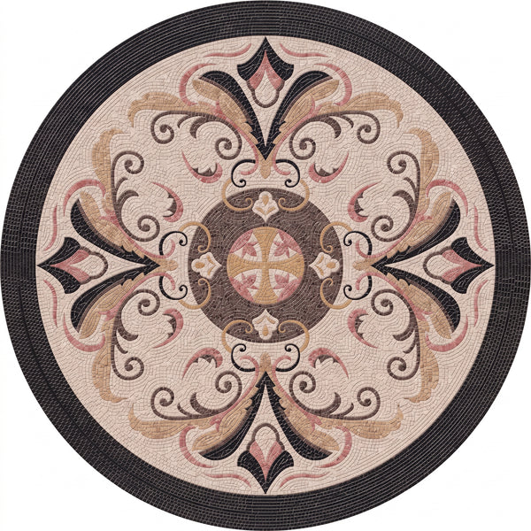 Blush Baroque Scroll Medallion Marble Mosaic Art