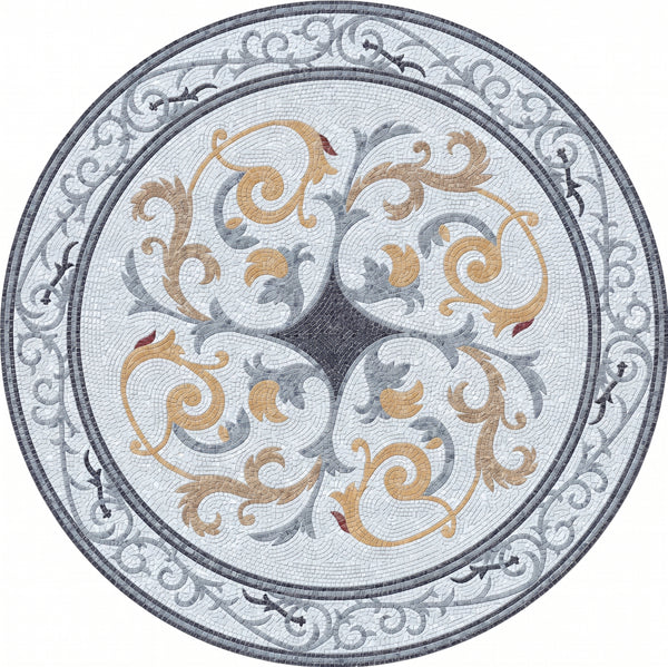 Golden Acanthus Scroll Medallion Marble Mosaic Art