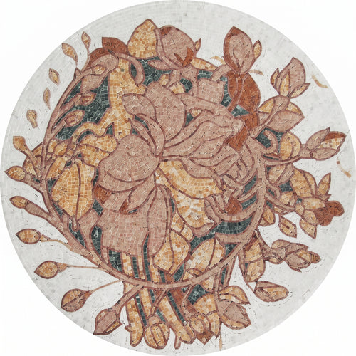 Autumn Rose Bouquet Medallion Marble Mosaic Art