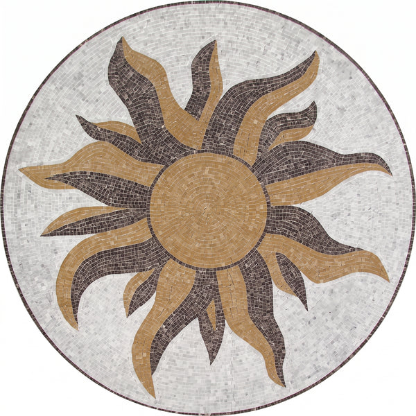Radiant Sun Medallion Marble Mosaic Art