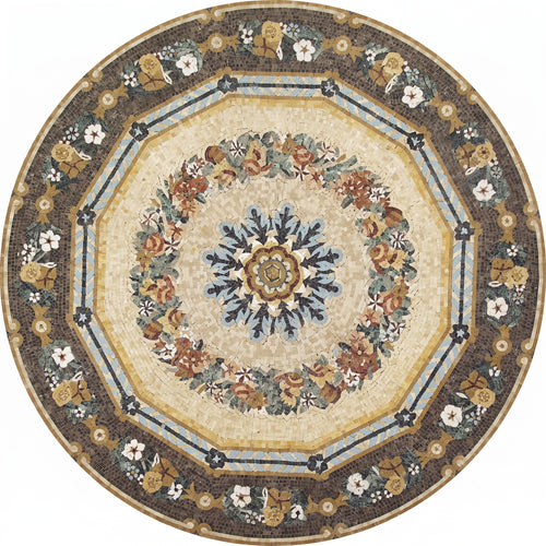 Floral Garland Octagon Medallion Marble Mosaic Art