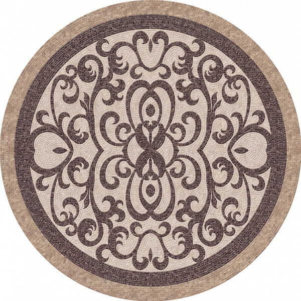 Espresso Damask Scroll Medallion Marble Mosaic Art