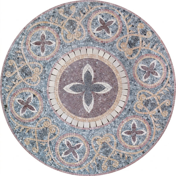 Slate Quatrefoil Bloom Medallion Marble Mosaic Art