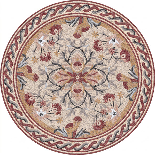 Carnation Garland Medallion Marble Mosaic Art