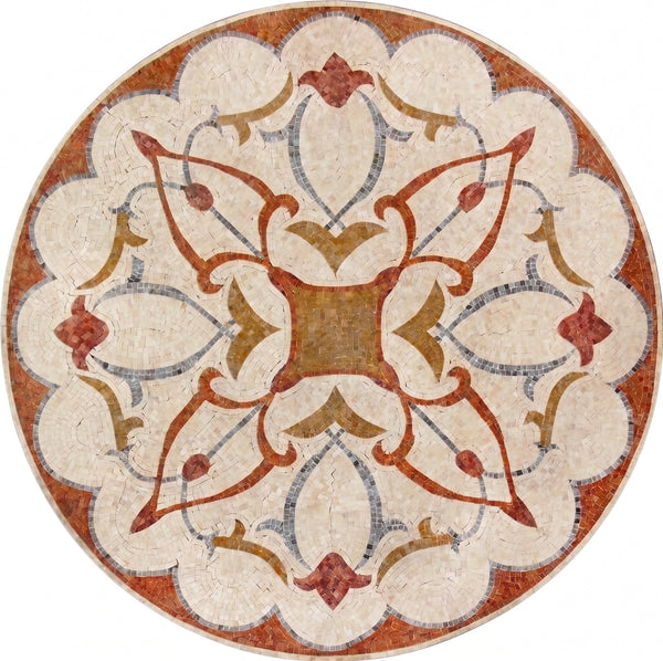Rust Quatrefoil Floral Medallion Marble Mosaic Art