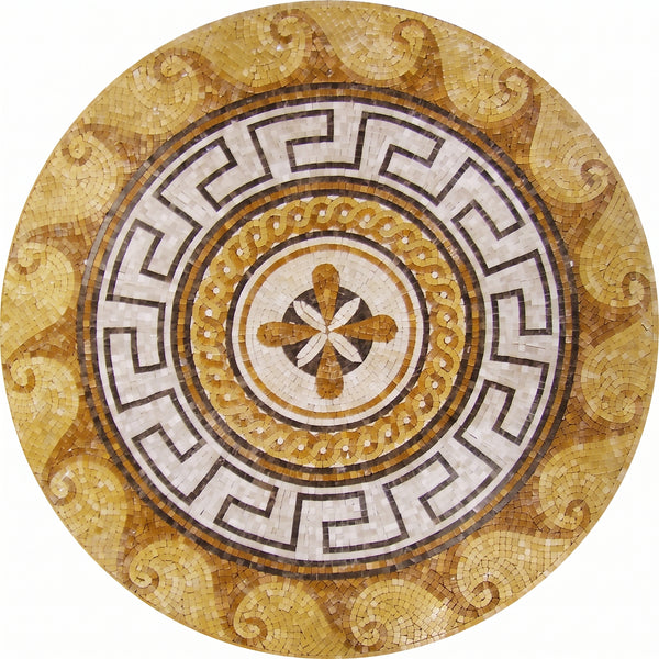 Golden Greek Key Roman Medallion Marble Mosaic Art
