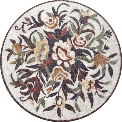 Rose Bouquet Medallion Marble Mosaic Art