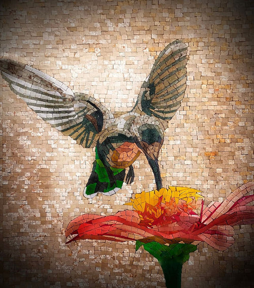 Hummingbird & Flower Mosaic Art