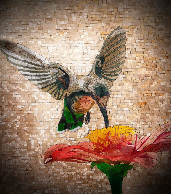 Hummingbird & Flower Mosaic Art