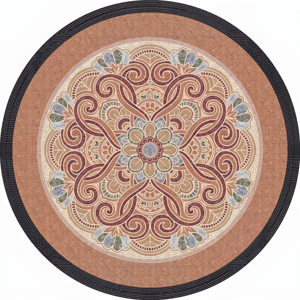 Terracotta Paisley Mandala Medallion Marble Mosaic Art