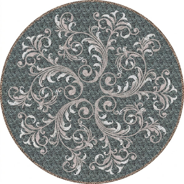 Teal Scroll Vine Medallion Marble Mosaic Art