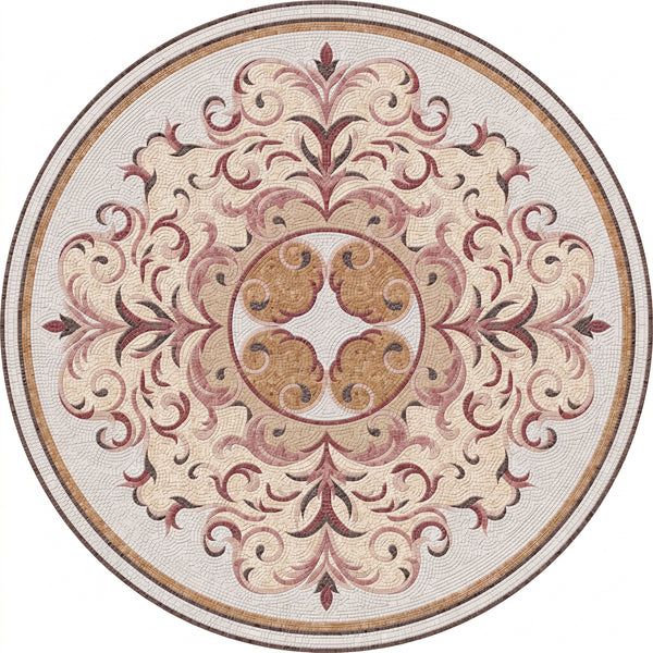 Ivory Blush Baroque Rosette Medallion Marble Mosaic Art