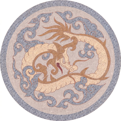 Golden Dragon Cloud Medallion Marble Mosaic Art