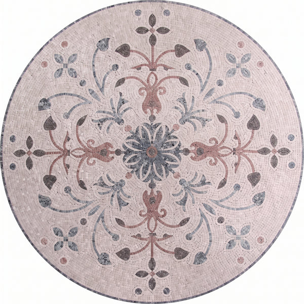 Blush Rose Scroll Medallion Marble Mosaic Art