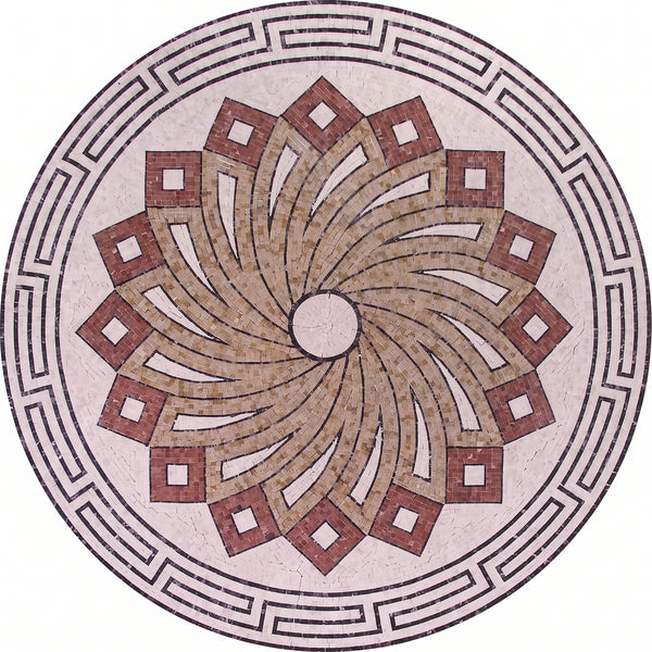 Greek Key Pinwheel Medallion Marble Mosaic Art