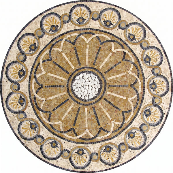 Golden Dahlia Rosette Medallion Marble Mosaic Art