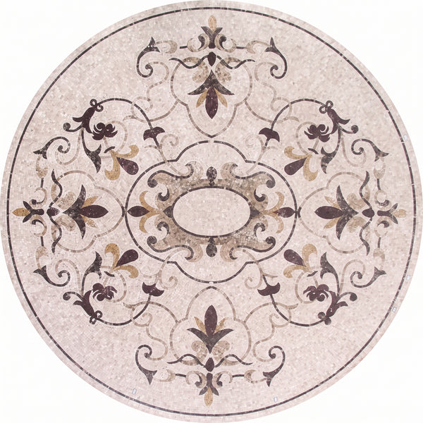 Espresso Fleur Cartouche Medallion Marble Mosaic Art