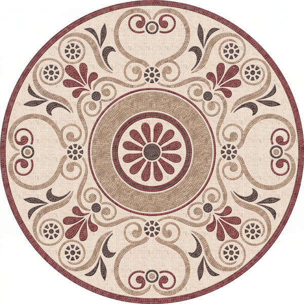 Scarlet Daisy Rosette Medallion Marble Mosaic Art