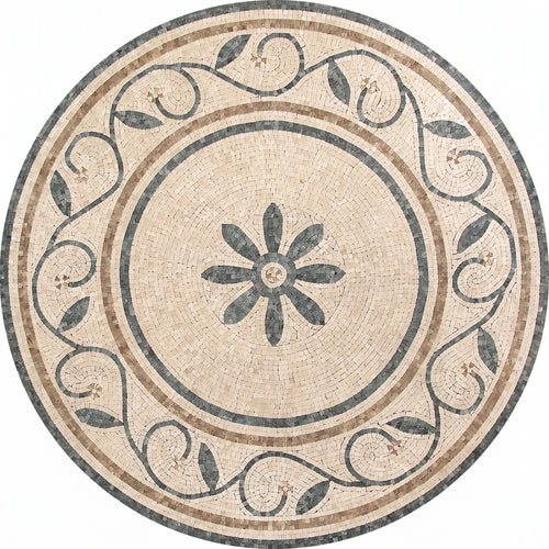 Daisy Vine Round Floral Medallion Marble Mosaic Art