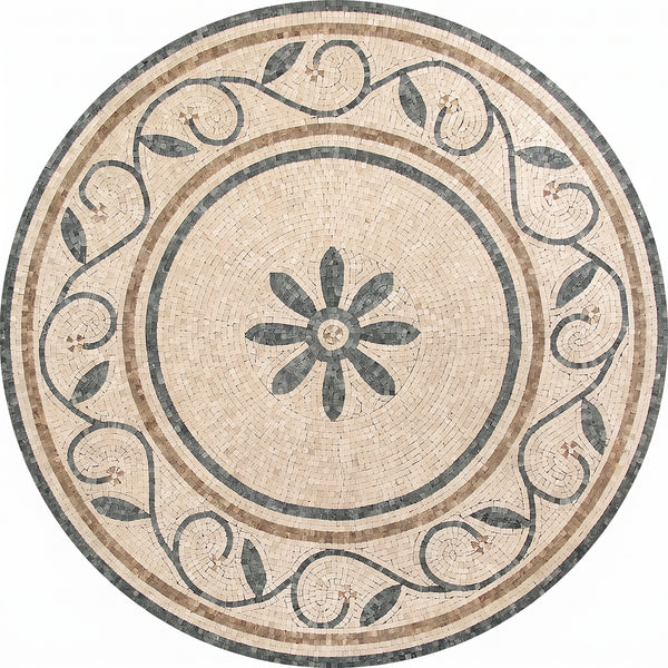 Daisy Vine Round Floral Medallion Marble Mosaic Art