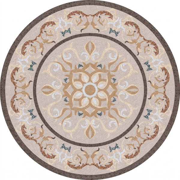 Ivory Arabesque Bloom Medallion Marble Mosaic Art