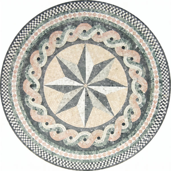 Sage Compass Star Medallion Marble Mosaic Art