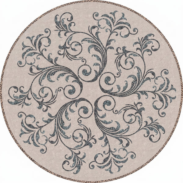Teal Acanthus Scroll Medallion Marble Mosaic Art