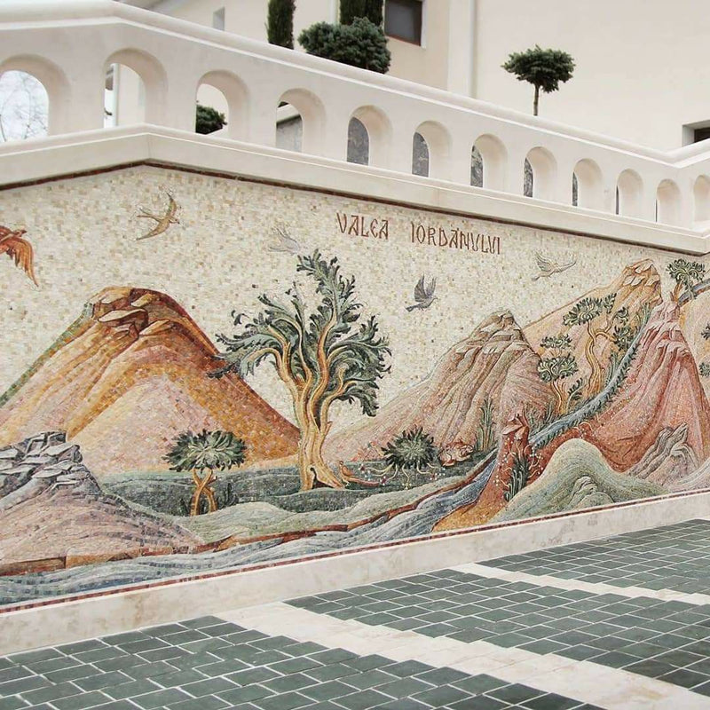 Poolside mosaic artwork