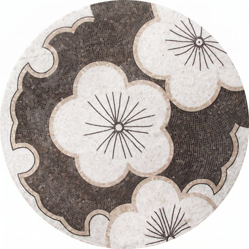 Cherry Blossom Round Medallion Marble Mosaic Art