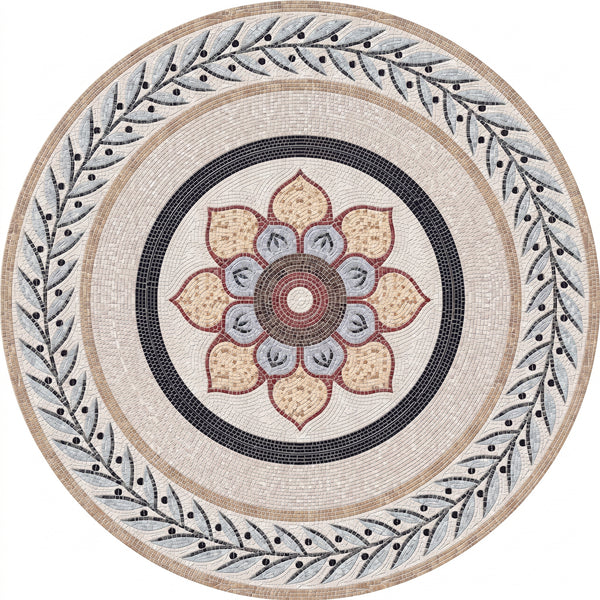 Lotus and Olive Branch Medallion Marble Mosaic Art