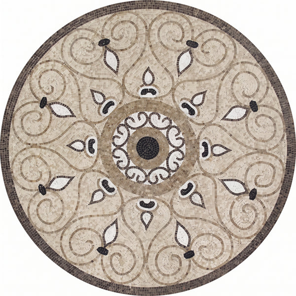 Ivory Spiral Scroll Medallion Marble Mosaic Art