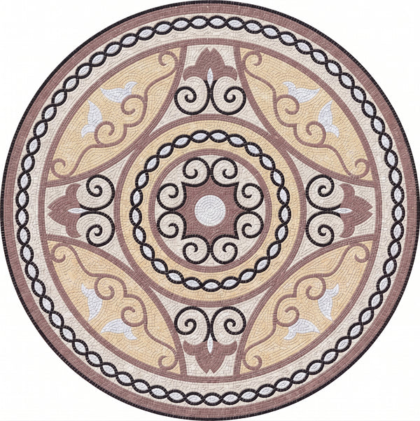 Mauve Scroll Swirl Medallion Marble Mosaic Art