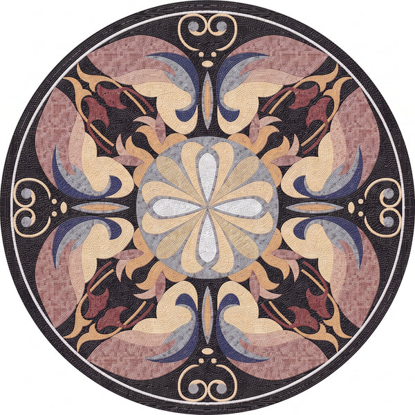 Midnight Rose Acanthus Medallion Marble Mosaic Art