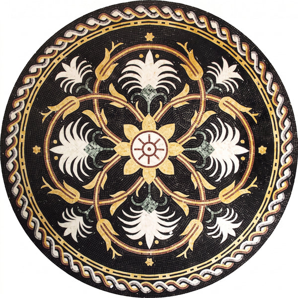 Golden Palmette Medallion Marble Mosaic Art