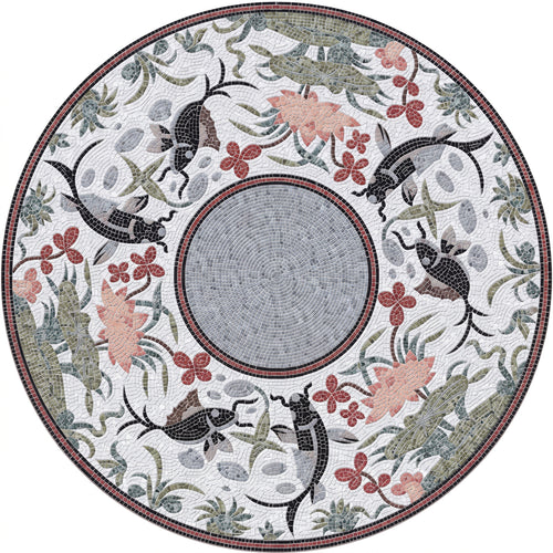 Lotus and Swallow Garden Medallion Marble Mosaic Art