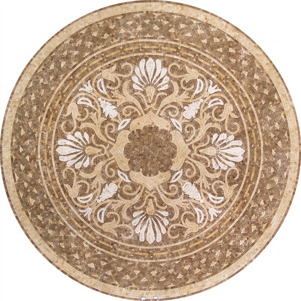 Amber Palmette Bloom Medallion Marble Mosaic Art