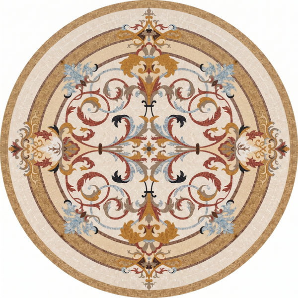 Baroque Acanthus Scroll Medallion Marble Mosaic Art