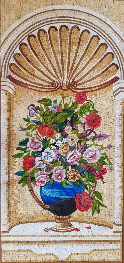 Floral Bouquet in Arched Niche Mosaic Art
