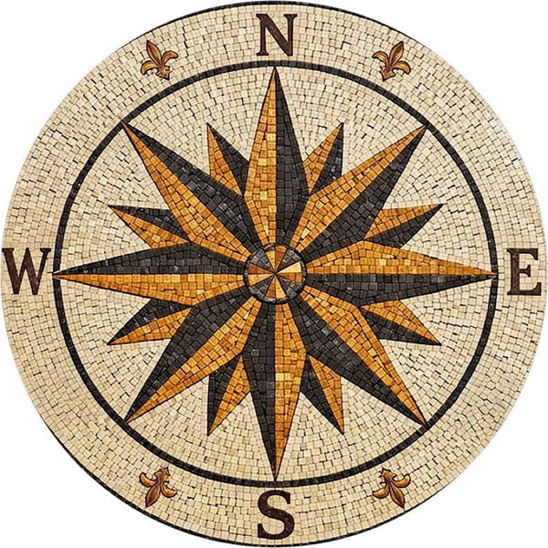 Gold and Black Compass Star Medallion Mosaic Art