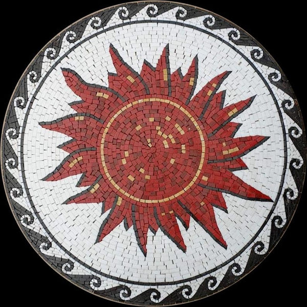 Red Sun Medallion Mosaic Art