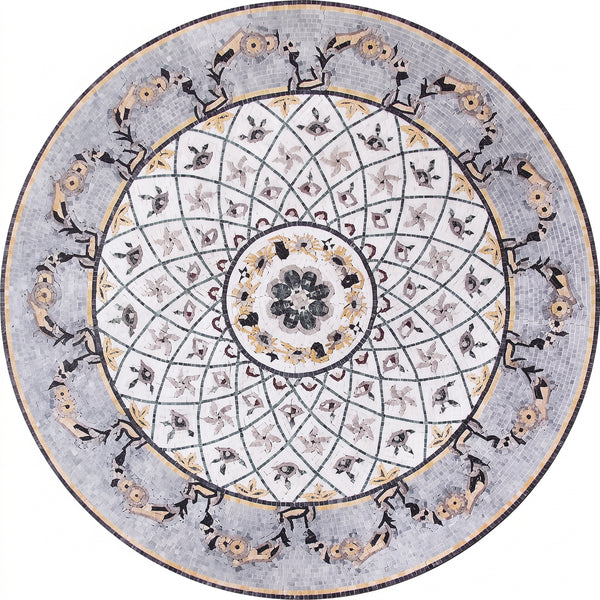 Silver Lattice Bloom Medallion Marble Mosaic Art