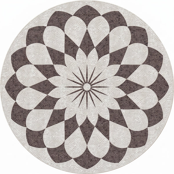 Espresso Petal Mandala Medallion Marble Mosaic Art