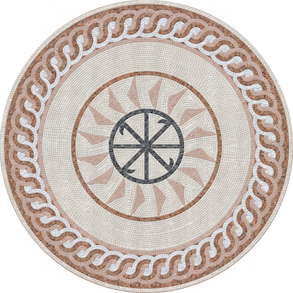Roman Sun Wheel Medallion Marble Mosaic Art