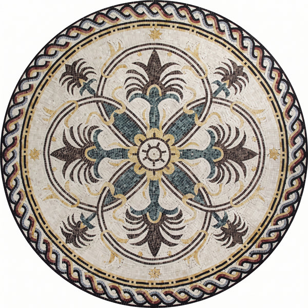 Palmette Cross Roman Medallion Marble Mosaic Art