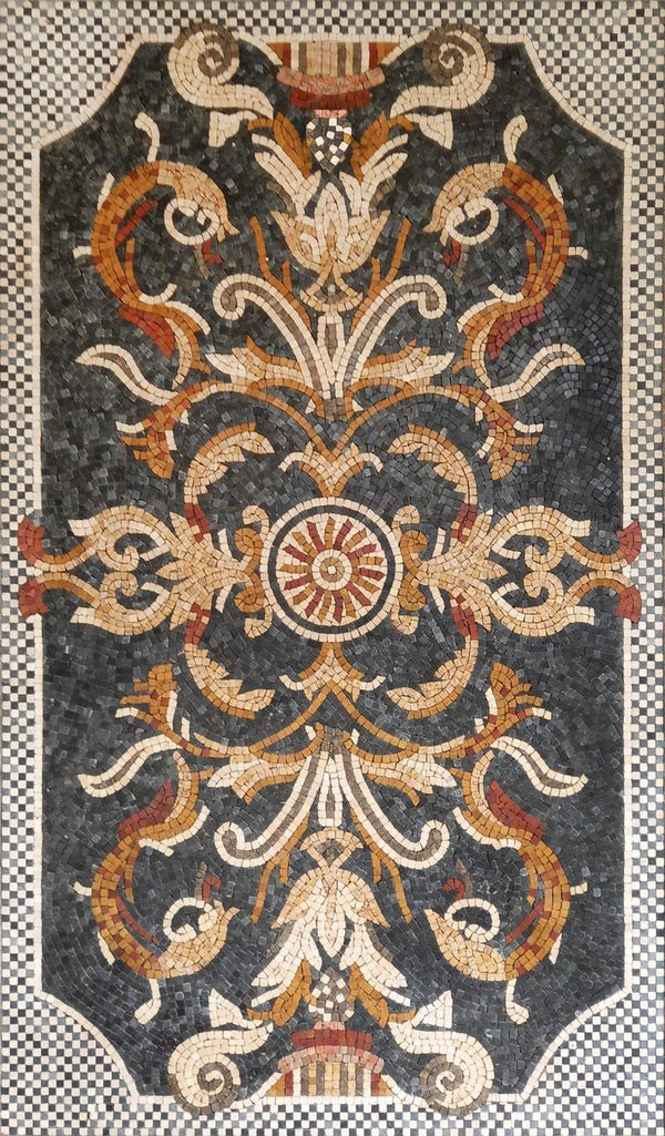 Ornamental Scroll Rug Mosaic Art