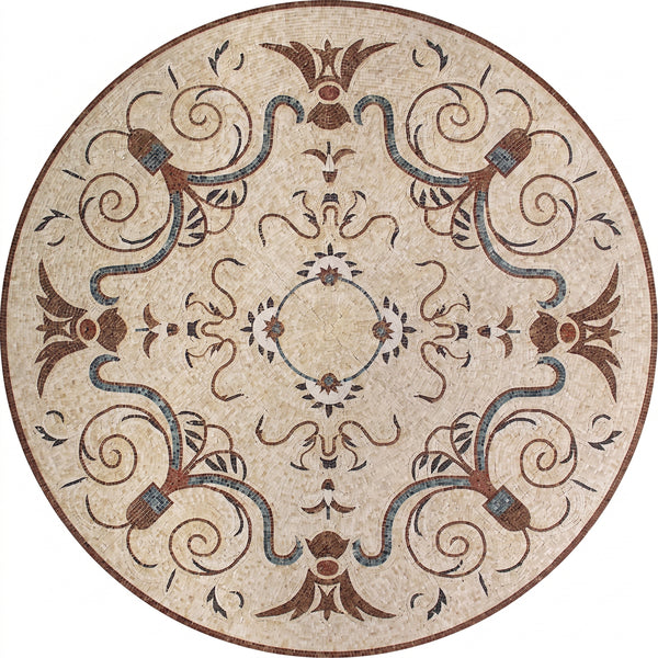 Ivory Acanthus Scroll Medallion Marble Mosaic Art